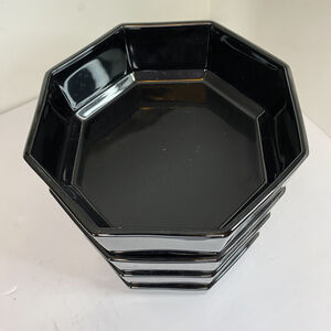 4 Arcoroc OCTIME Black Glass Salad/Soup Bowls 5 3/4” Octagonal Shape France VTG